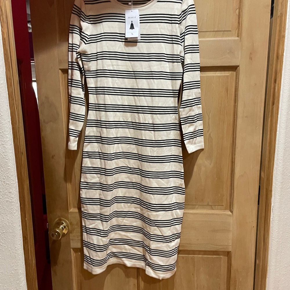 Elegant Striped Long Sleeve Dress